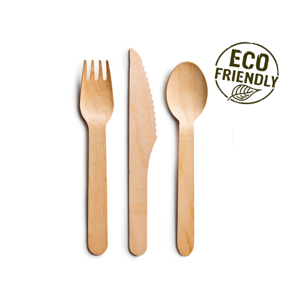 6.5 inch Disposable Wooden Cutlery Set Biodegradable Utensils 3 in 1 Meal Kit Compostable Flatware Natural Disposable Silverware Eco-Friendly Cutlery Disposable Wooden Cutlery Kit Wholesale